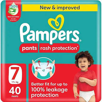 Pampers Rash Protection, Size 7, 17+ kg, Jumbo Pack, 40 Diaper Pants