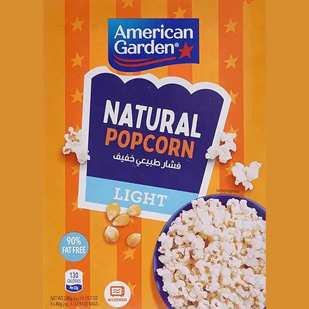 American Garden Microwave Natural Lite Popcorn, Gluten Free, 240g