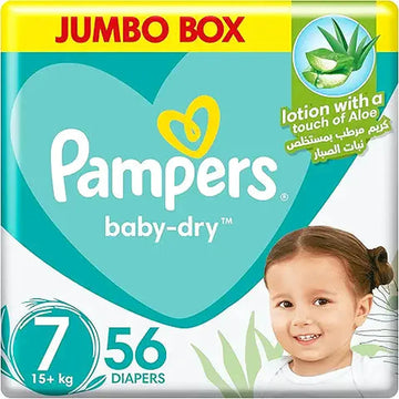 Pampers Baby-Dry, Size 7, Extra Large+, 15+ kg, Jumbo Box, 56 Diapers