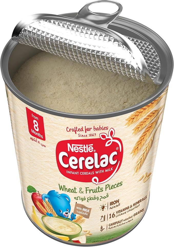 Cerelac Nestle Wheat and Fruit Pieces Baby Cereal Food, from 8 months, Tin 400g