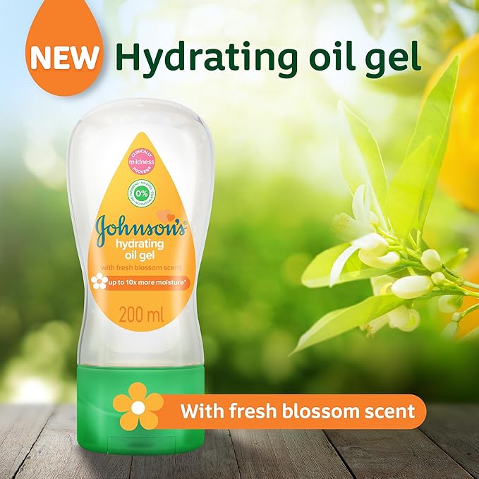 Johnson's Baby Hydrating Oil Gel 200ml – With Fresh Blossom Scent, Locks in Moisture, Keeps Baby’s Skin Soft, Smooth & Comfortably Moisturized