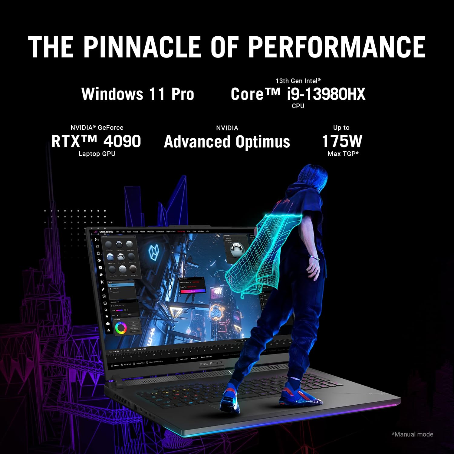 ASUS ROG Strix Scar 18 (2023) Gaming Laptop, 18” Nebula Display 16:10 QHD 240Hz/3ms, GeForce RTX 4090, Intel Core i9-13980HX, 32GB DDR5, 2TB PCIe SSD, Wi-Fi 6E, Windows 11 Pro, G834JY-XS97,Black