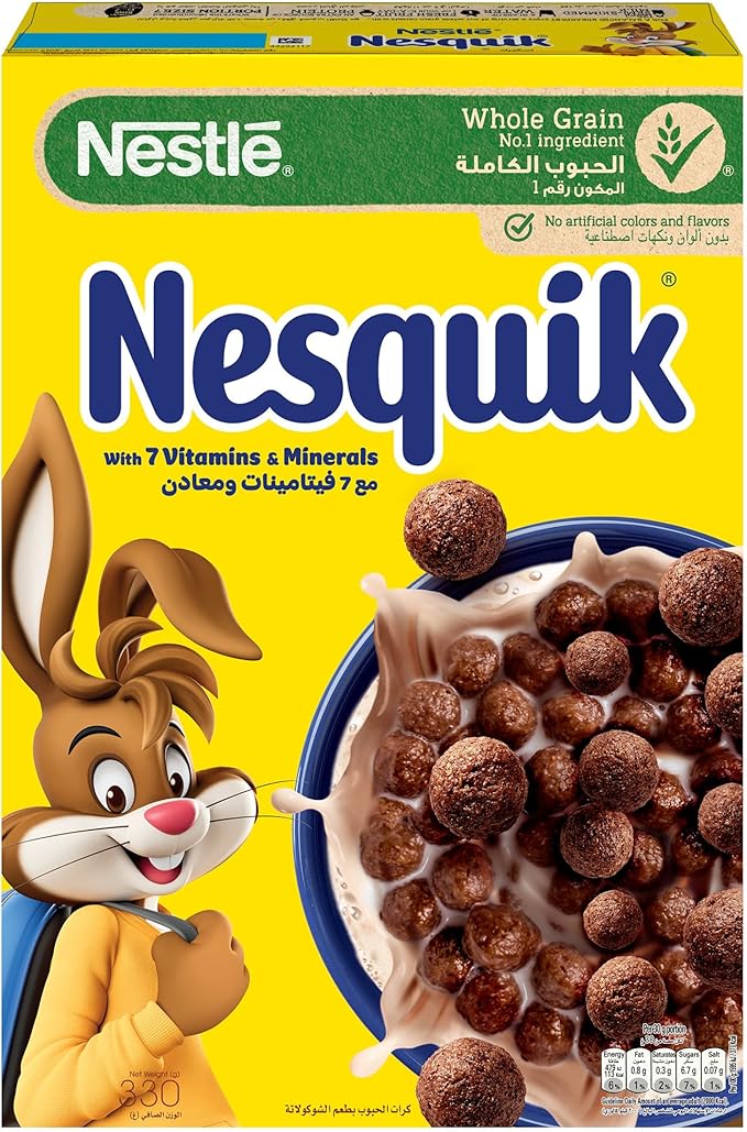 Nestle Nesquik Chocolate Breakfast Cereal, Made with Whole Grain, Pack 330g