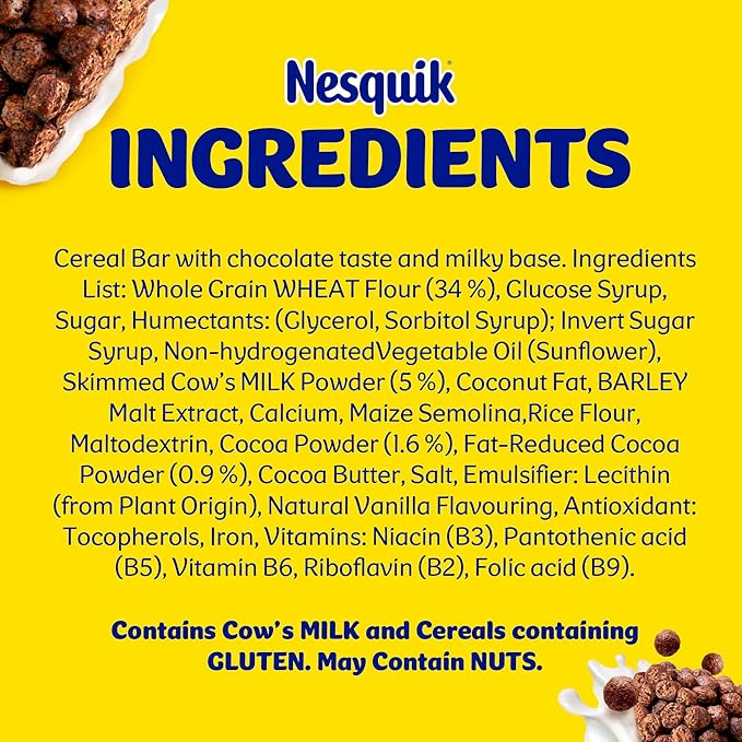 Nestle Nesquik Chocolate Breakfast Cereal Bar 25g (6 Pieces)