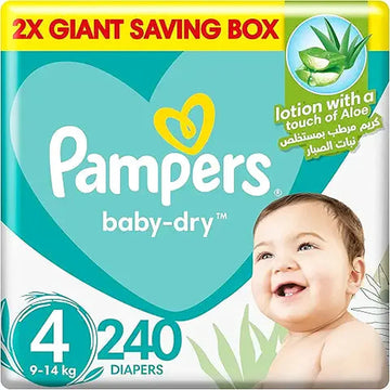 Pampers Baby-Dry, Size 4, 9-14 kg, 2X Giant Saving Box, 240 Diapers