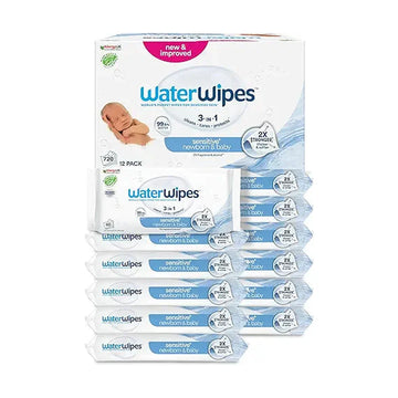 WaterWipes Original Plastic Free Baby Wipes, 720 Count (12 packs), 99.9% Water Based Wet Wipes & Unscented for Sensitive Skin
