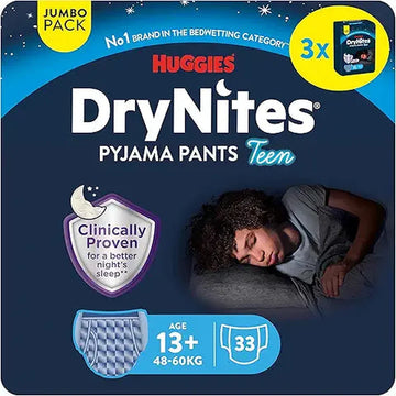 HUGGIES DryNites Boys 13+ Years Bedwetting Pyjama Nappy Pants (3 Packs of 11 Pants) - 33 Pants