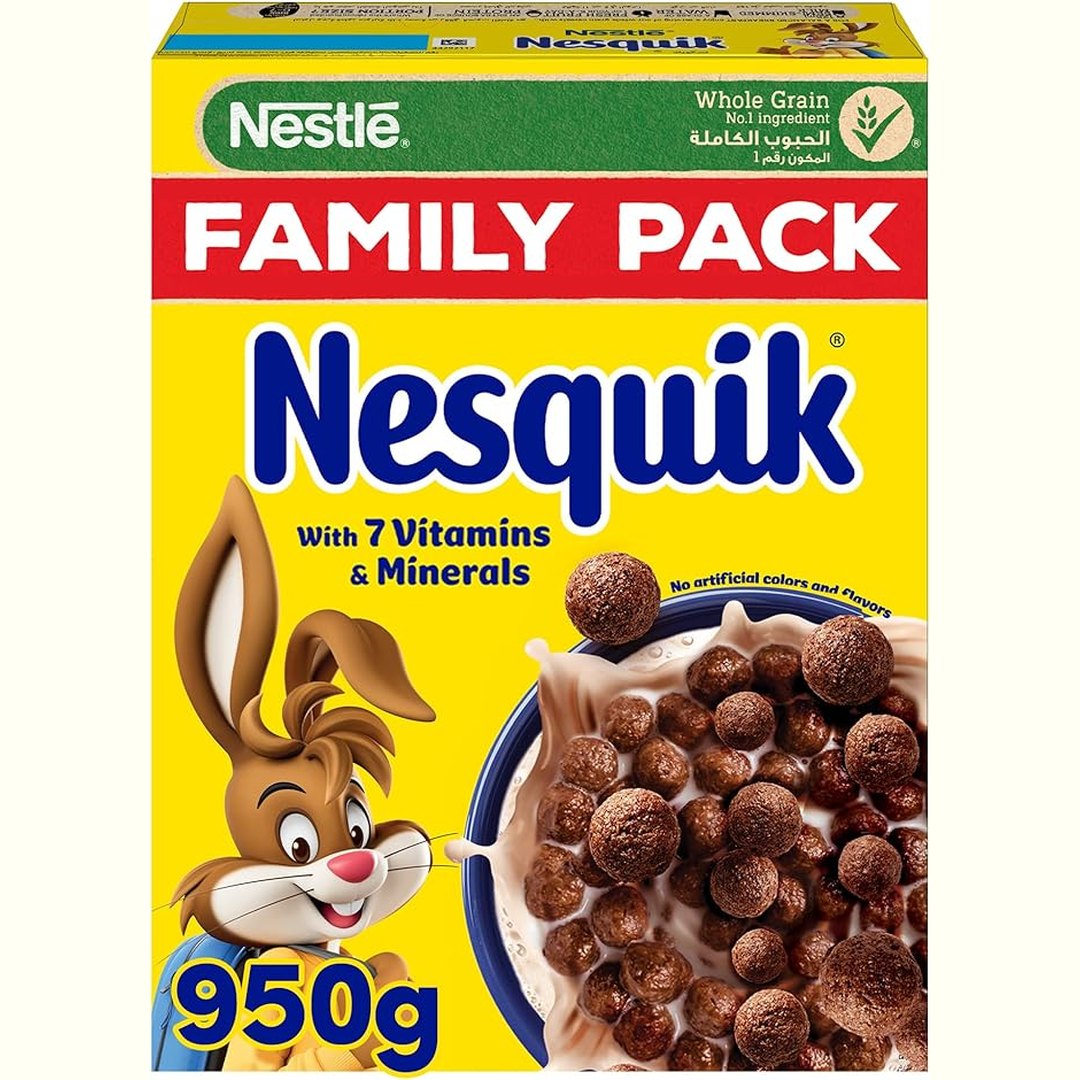 Nesquik Nestle Cereal Chocolate Breakfast Cereal, Family Pack, Made with Whole Grain, 950g