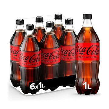 Coca-Cola Zero Calories, Carbonated Soft Drink, PET 1L, pack of 6