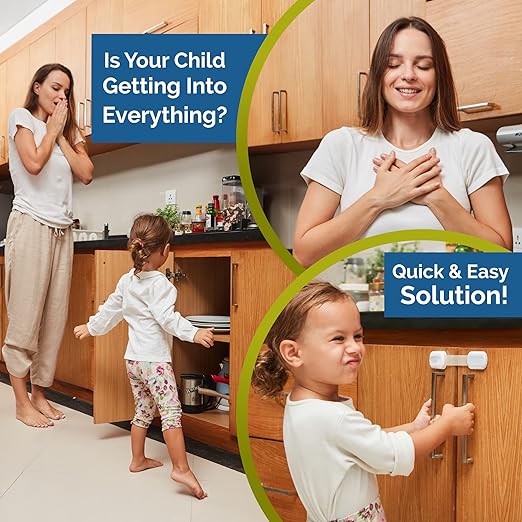 Wappa Child Safety Strap Locks (10 Pack) Baby Locks for Cabinets and Drawers, Toilet, Fridge & More. 3M Adhesive Pads. Easy Installation, No Drilling Required, White/Gray