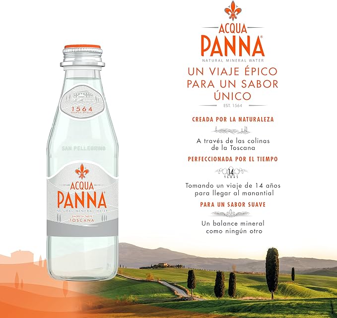 Acqua Panna Natural Spring Water, Glass Bottle, 24 x 250 ml