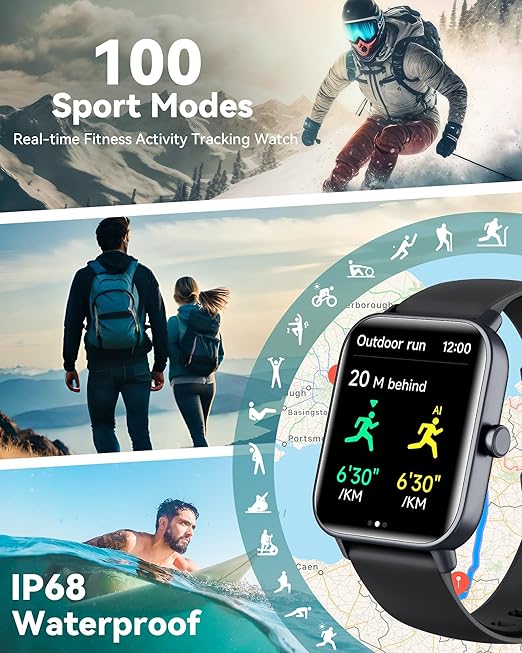 Smartwatch for Men and Women, Alexa Built-in, 4.5 cm Fitness Tracker, IP68 Waterproof Smartwatch for Android and iPhone with Bluetooth Call (Answer/Make),