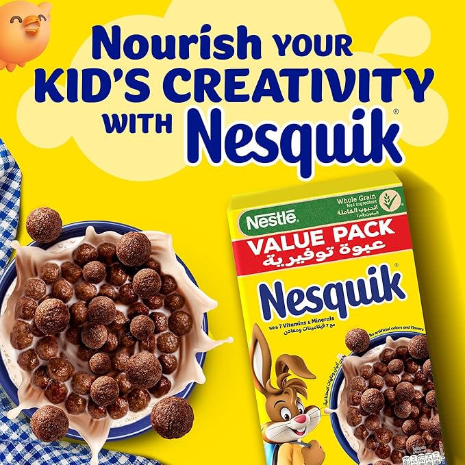 Nesquik Nestle Chocolate Breakfast Cereal, Value Pack, Made with Whole Grain, Pack, 625g
