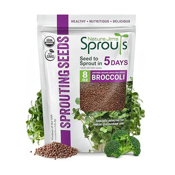 Nature Jims Sprouts Organic Broccoli Seeds for Sprouting – Certified Non-GMO, Rich in Sulforaphane, Swift-Growing Microgreen Seeds for Nutritious Broccoli Sprouts – Ideal for Indoor/Outdoor Use – 8oz