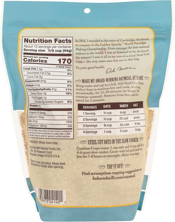 Bob's Red Mill, Steel Cut Oats, Whole Grain, 24 oz (680 g)