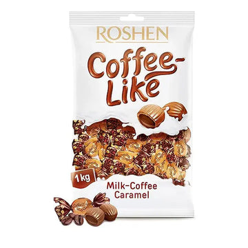 Roshen Coffee Like Milk Coffee Caramel Filling Hard Candies, 1 Kg, White