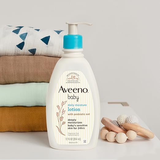 Aveeno Baby Daily Moisture Moisturizing Lotion for Delicate Skin with Natural Colloidal Oatmeal & Dimethicone, Hypoallergenic, Fragrance-, Phthalate- & Paraben-Free, 18 fl. oz (Package may vary)