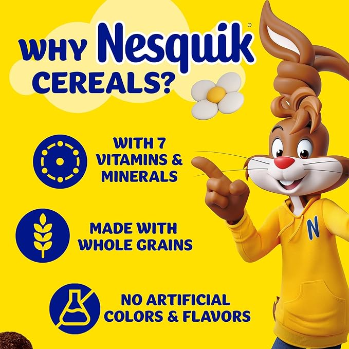 Nesquik Nestle Chocolate Breakfast Cereal, Value Pack, Made with Whole Grain, Pack, 625g