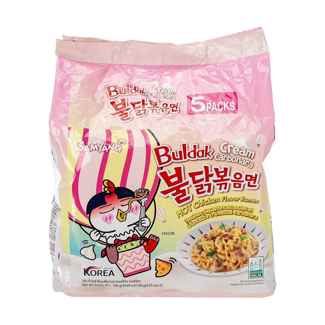 SAMYANG Buldak Hot Chicken Flavor Ramen Cream Carbonara Instant Noodles 140 g, 5-Pack