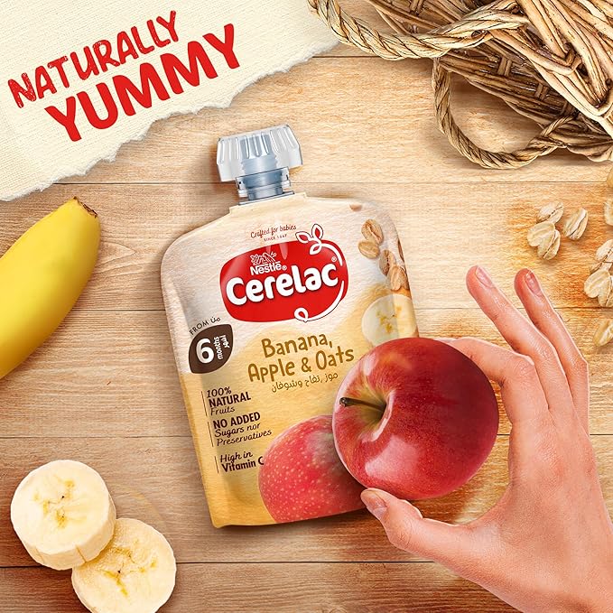 Cerelac 5 Fruits (Apple, Banana, Peach, Apricot & Mango), 100% Natural Fruits, No Added Sugar, From 6 Months, Puree Pouch 90g (16 Pouches)