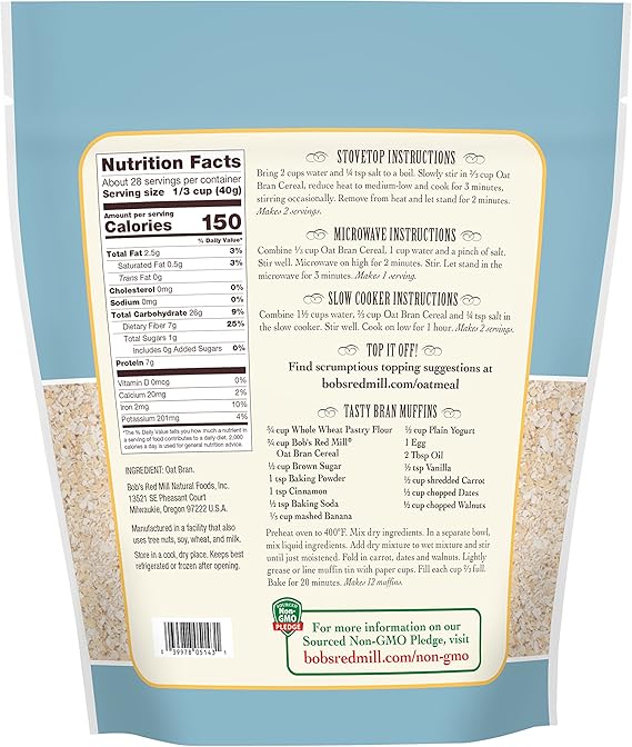 Bob's Red Mill, High Fiber Oat Bran Hot Cereal, 40 oz (1.13 kg)