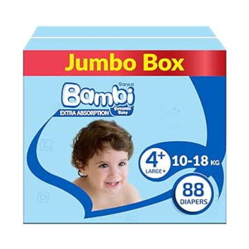 Sanita Bambi, Size 4+, Large+, 10-18 Kg, Jumbo Box, 88 Diapers
