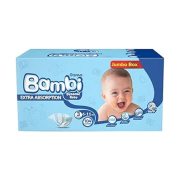 Sanita Bambi, Size 3, Medium, 6-11 Kg, Jumbo Box, 104 Diapers
