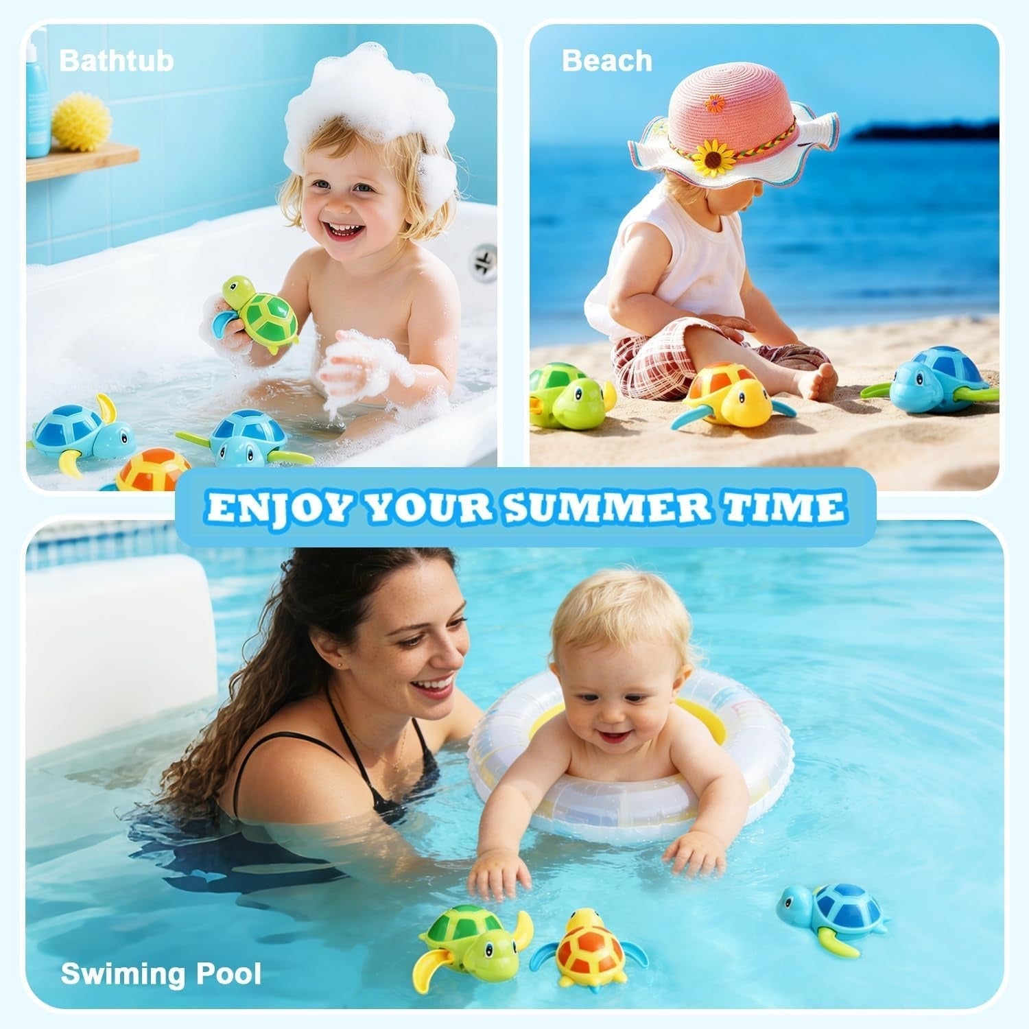 Bath Toys for Toddlers 1 2 3 4 5 Years Old,Pool Toys for Kids,Baby Funny Wind Up Swimming Turtle Bath Toy,Cute Floating Bathtub Water Toys,Gift for Preschool Child Boys Girls (3 Pcs)